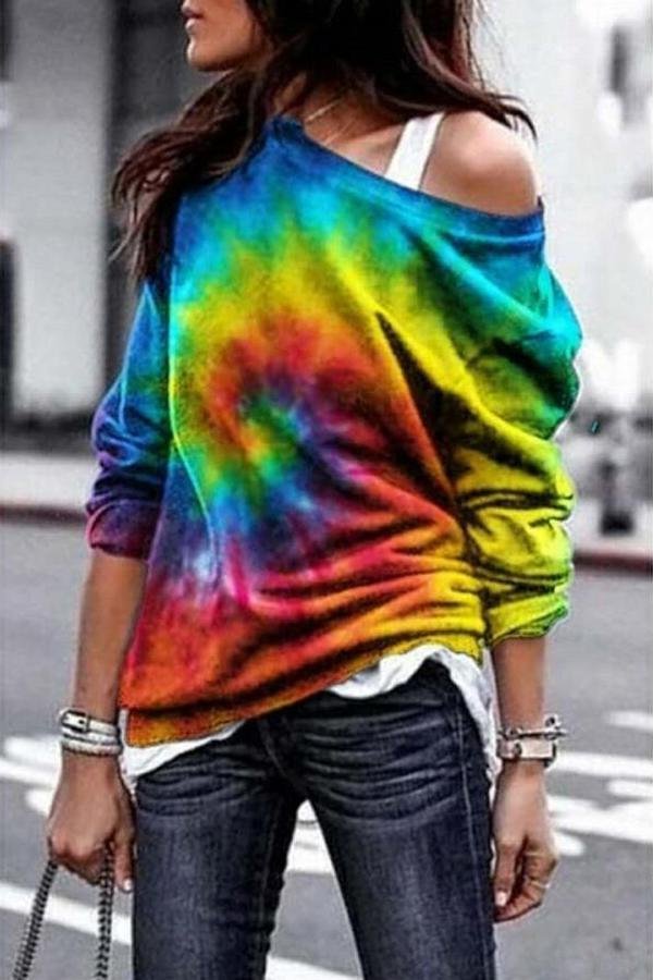 Fashionable Tie-dye Printed Sweatshirt-Allyzone-Allyzone