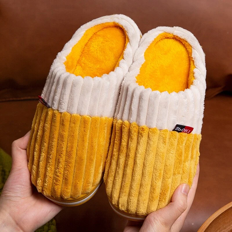 Winter Indoor Warm Slippers Household Plush Soft Cotton Splicing Slides Non-Slip Floor Shoes Home Slippers Women for Bedroom