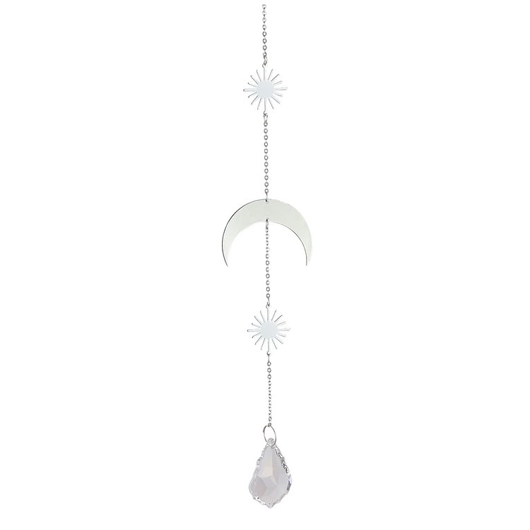 Crystal Light Jewelry Diamond Wind Chime AB Color Crystal Moon Silver Metal Series (Moon 4)