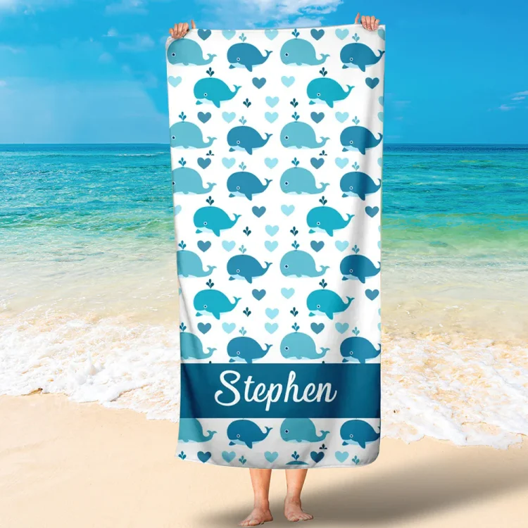 Whale Personalized Beach Towel Customized Name Bath Towel Blanket Summer Gift for Family/Friends