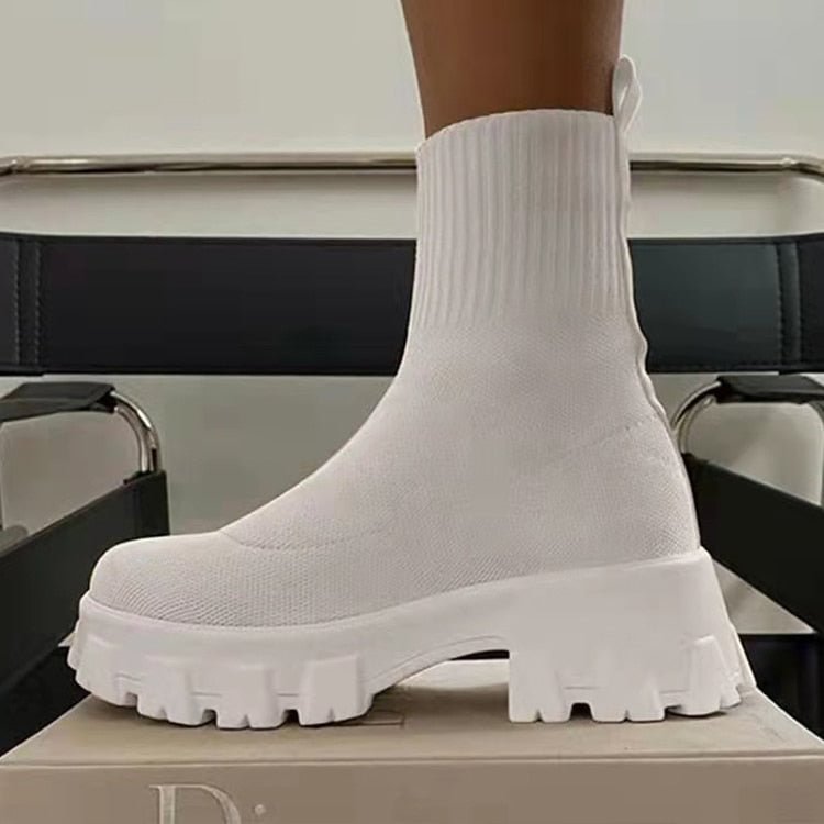 Women Boots Spring Autumn Boots Slip On Socks Shoes Women 2021 Platform Boots With Heels Botas De Mujer Knitted Botines Female