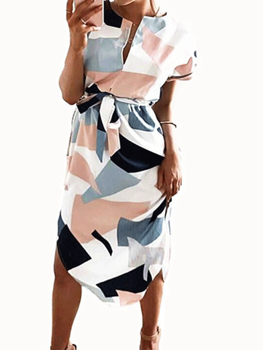 Women's V-neck Dress Print Short Sleeve Dress