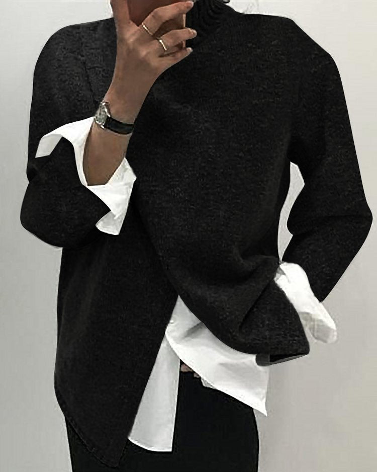 Casual Crew Neck Solid Long Sleeve Irregular Knit Top