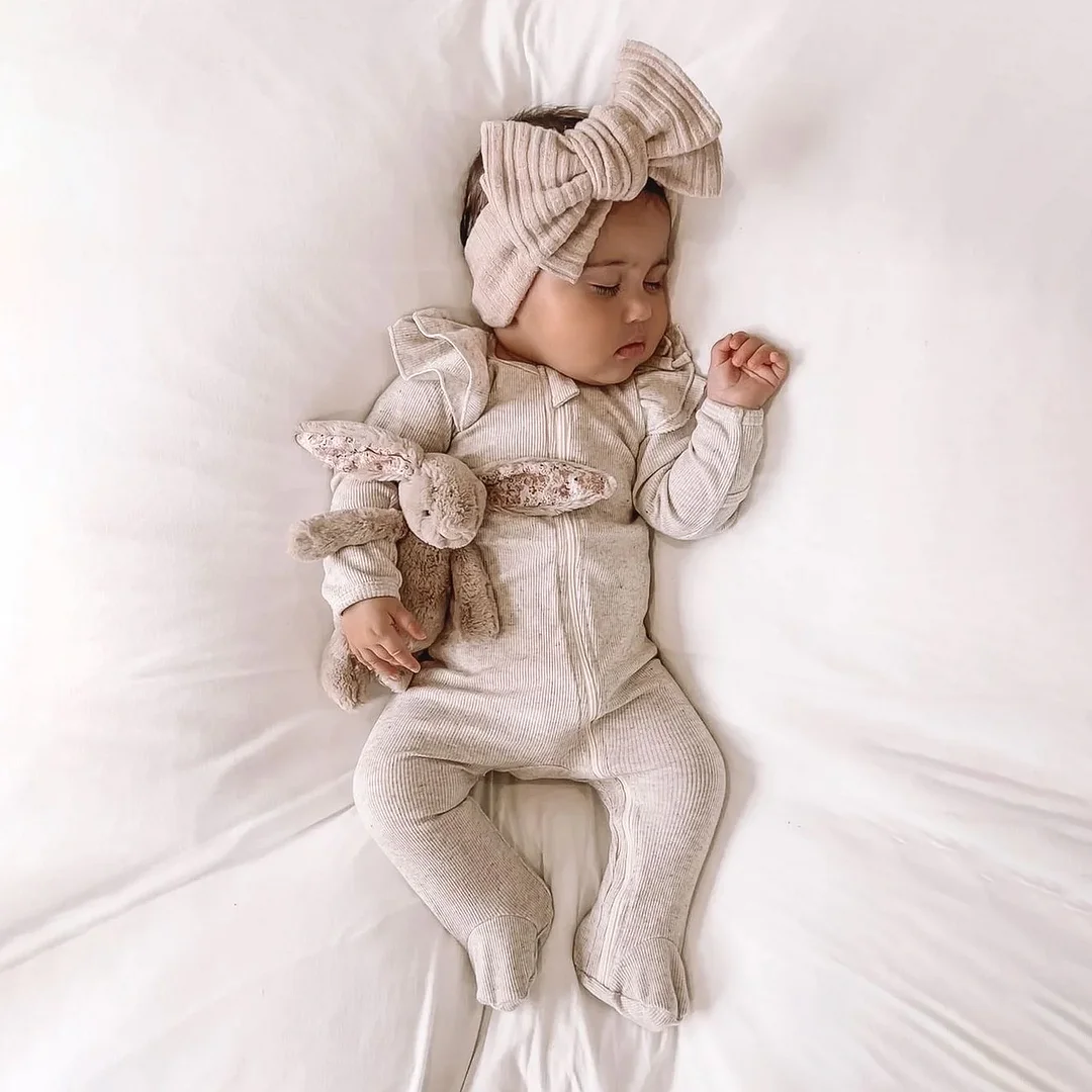 2PCS Lovely Solid Color Long Sleeve Baby Jumpsuit