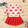 Kid Baby Girl Valentine's Day Spring Heart Printed Pleated Sets 2 Pcs