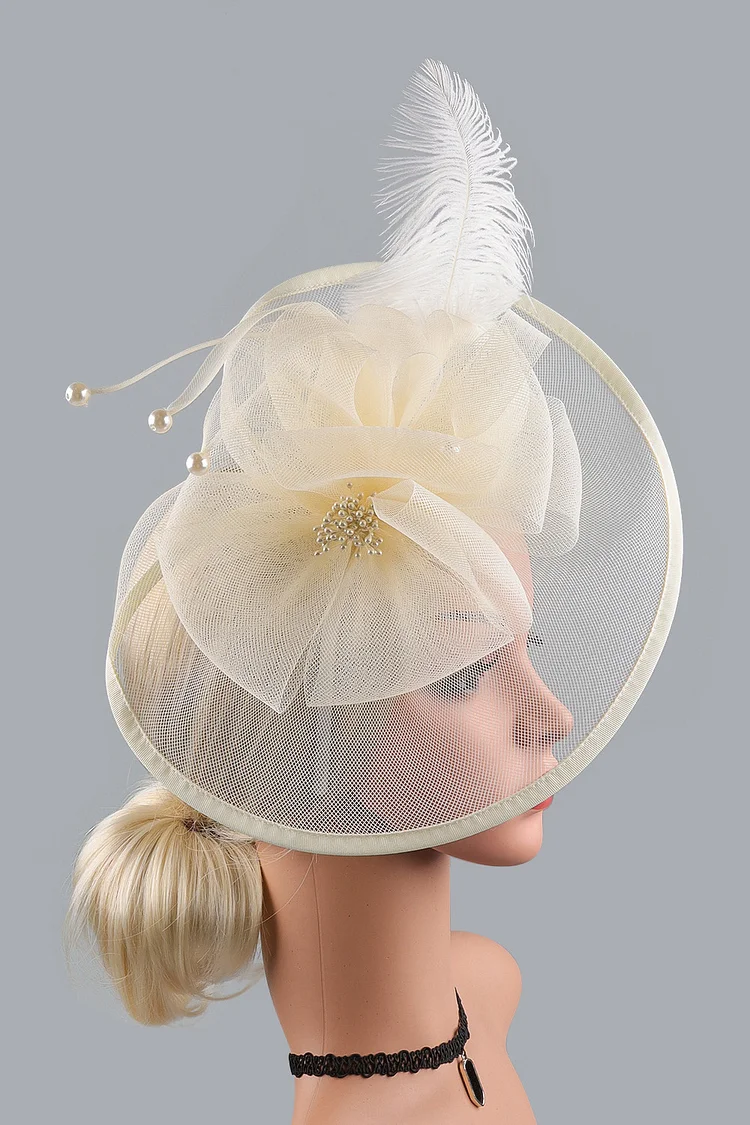 Elegant Solid Color Feather Tulle Flower Clip Headwear 2024 - Xpluswear