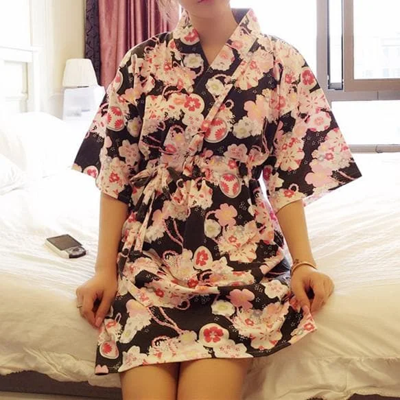 Black/Pink/Red Harajuku Floral Kimono Set SP1710151