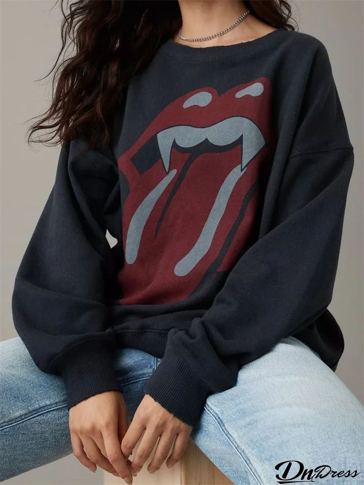 Female Halloween Oversized Round Neck Sweatshirt Hoodie