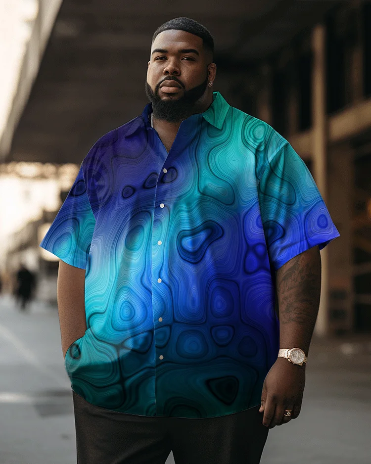 Men's Plus Size Casual Colorful Geometry Pattern Short Sleeve Shirt