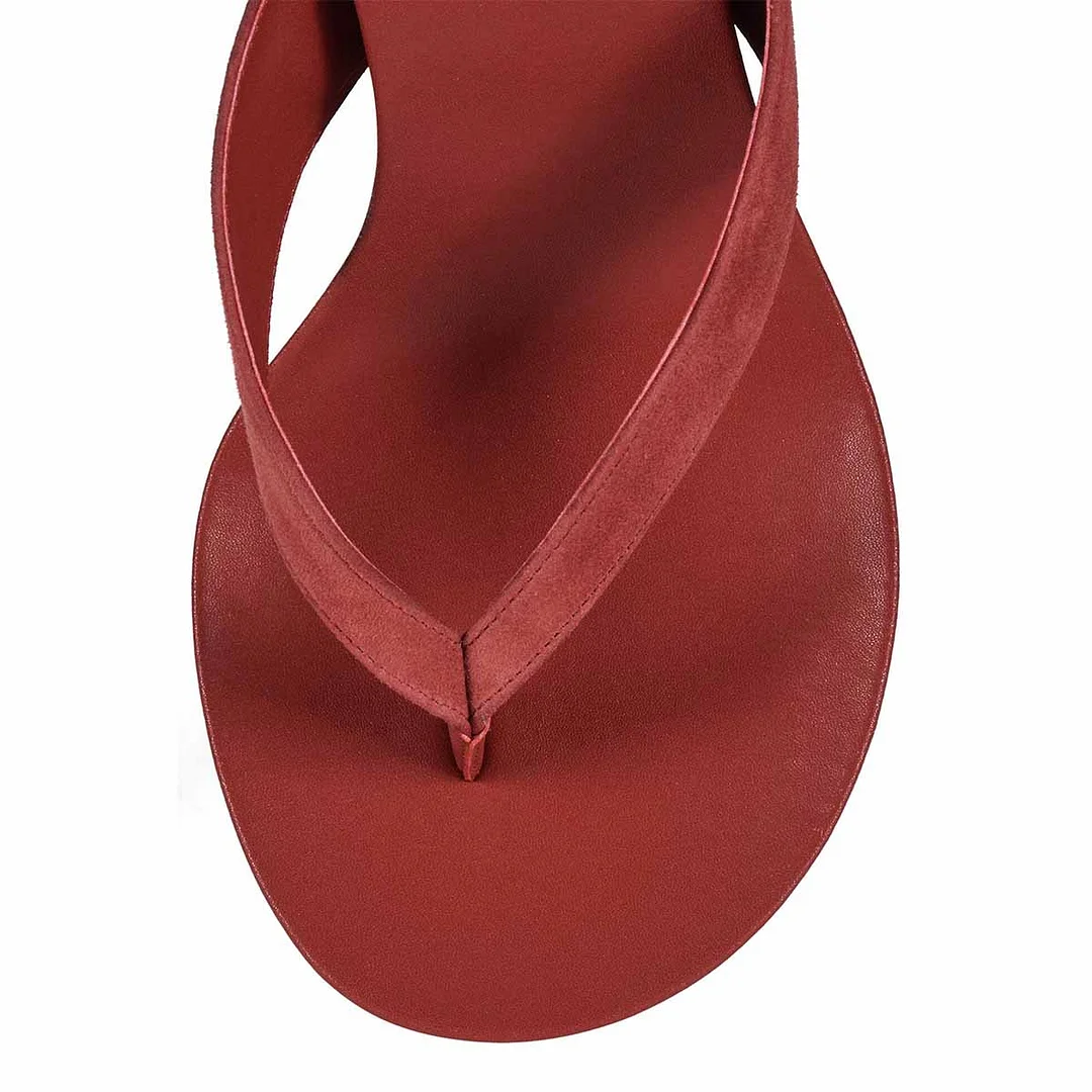 YDN Red Low Platform Open Toe Flip Flop Wedge Sandals for Women