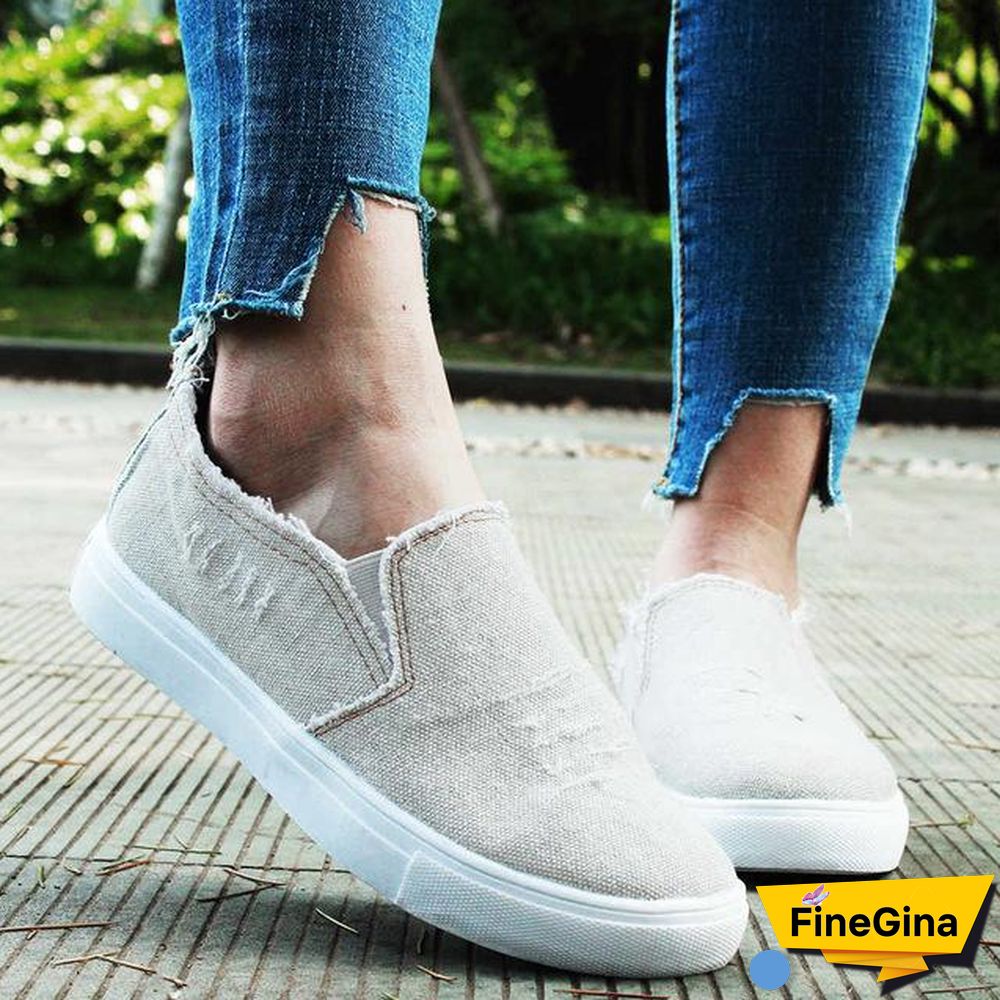 Women Denim Canvas Casual Platform Breathable Footwear Classic Loafers A Pedal Lazy Sneakers Shoes