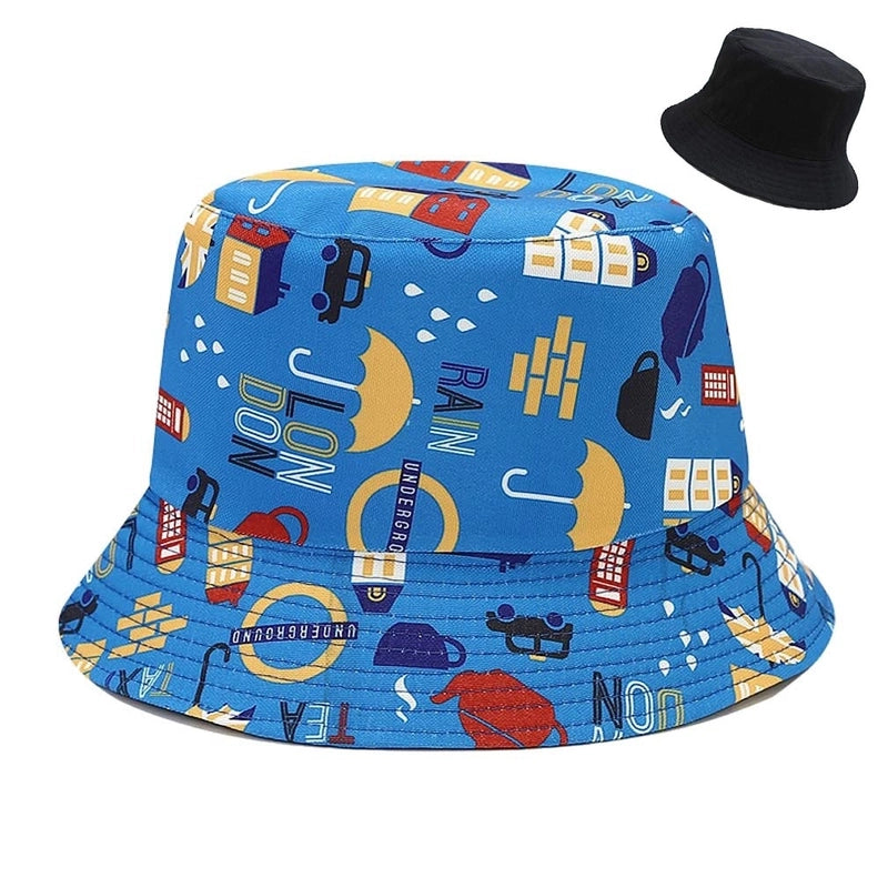 Printed Double-sided Foldable Fisherman Hat Women’s Summer Travel Sunshade Sun Protection Pot Hat For Men