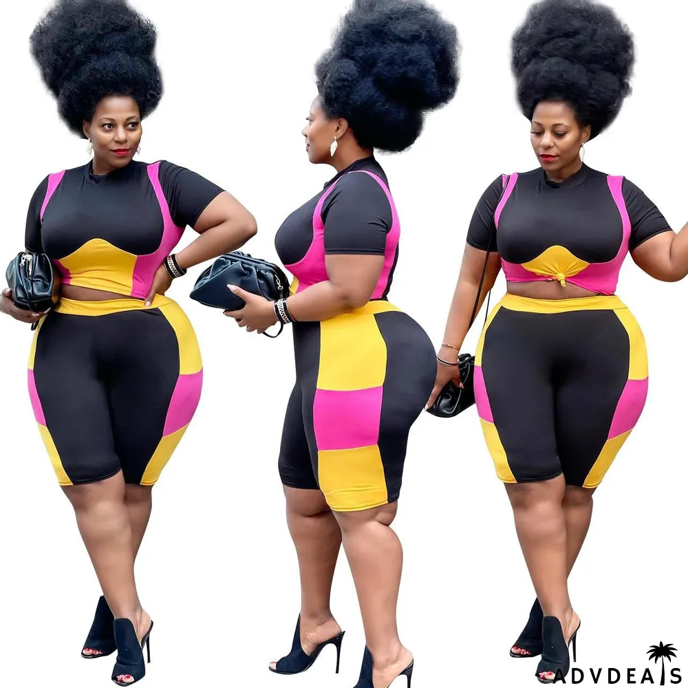 Plus Size Women's Contrast Plus Size Contrast Color Casual Two Piece