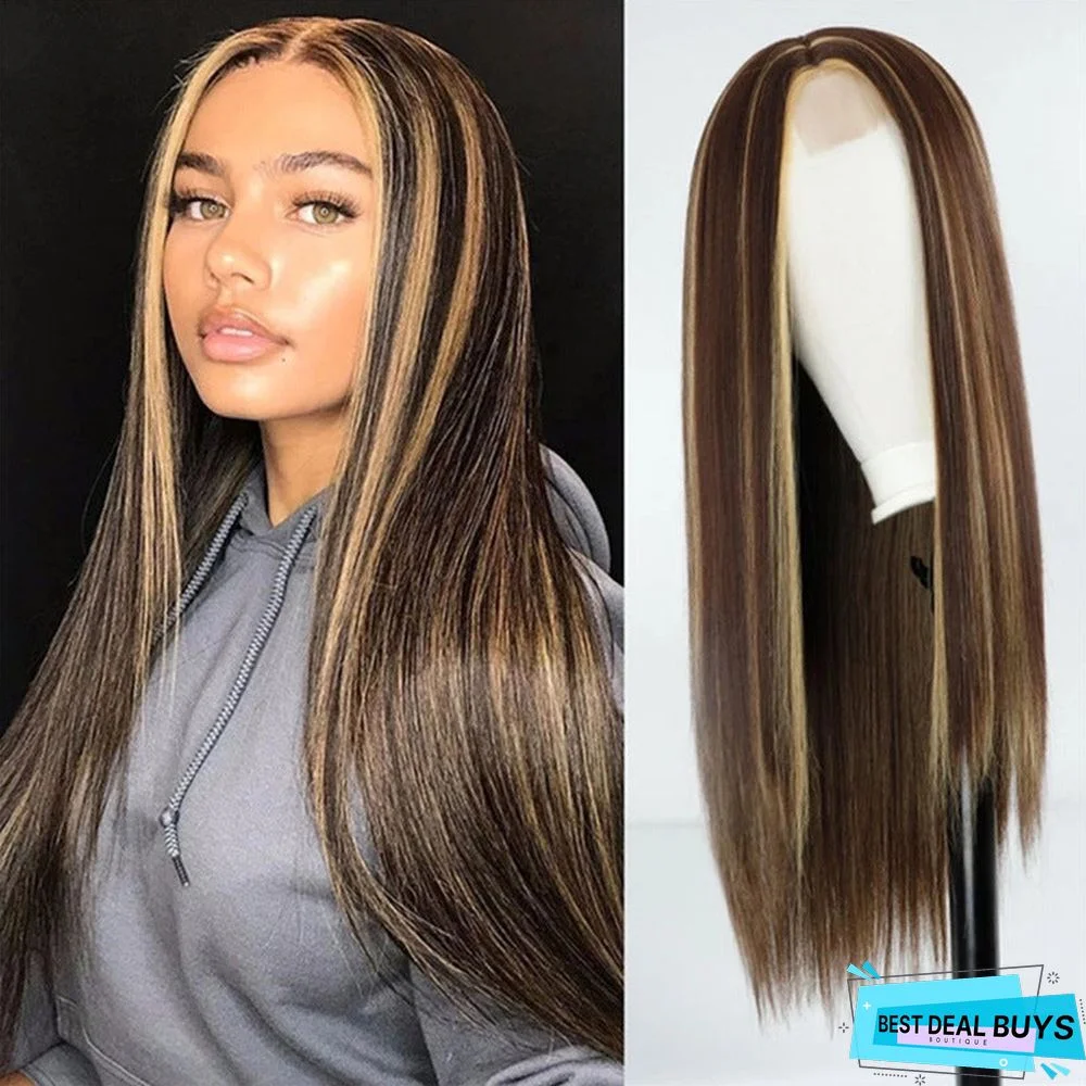 New Wig Women's European and American Gradient Long Straight Hair Chemical Fiber High Temperature Silk Headgear