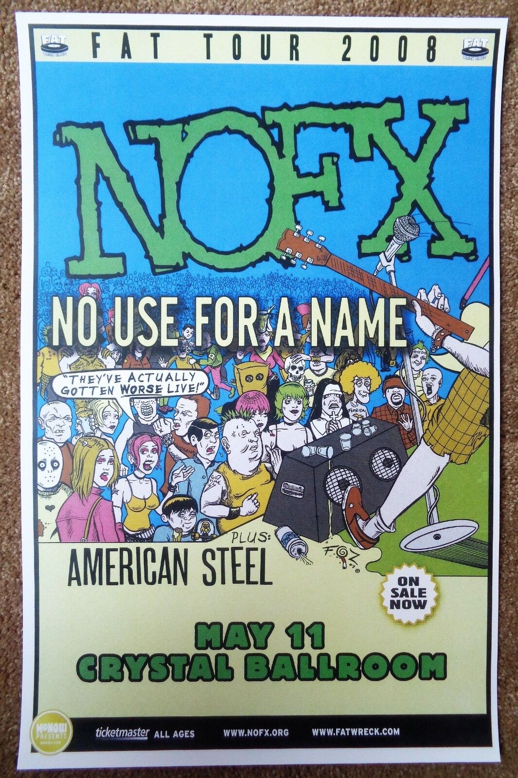 NOFX / NO USE FOR A NAME / AMERICAN STEEL Gig POSTER 2008 Portland Oregon