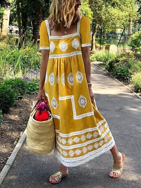 Plus Size Women Short Sleeve Vintage Floral Casual Dresses Zaesvini