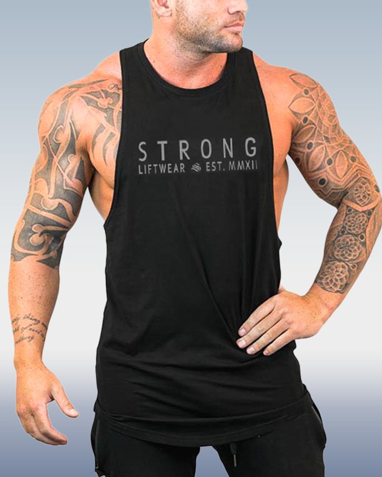 Men's Black Alphabet Print Sports Tank Top