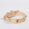 Original Design Genuine Leather Pet Gemstone Collar