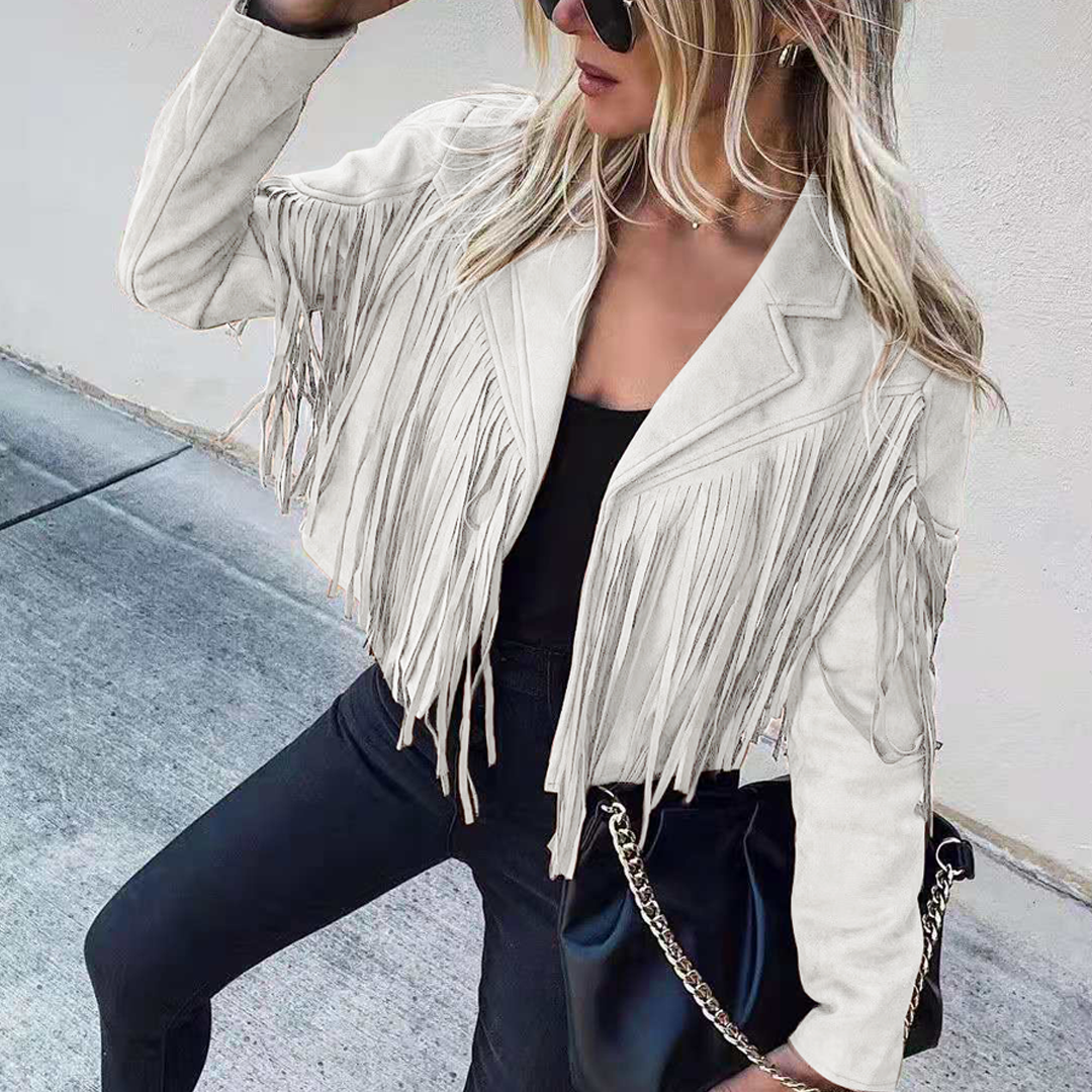 Women's Jackets Long-sleeve Printed Fringed Jacket