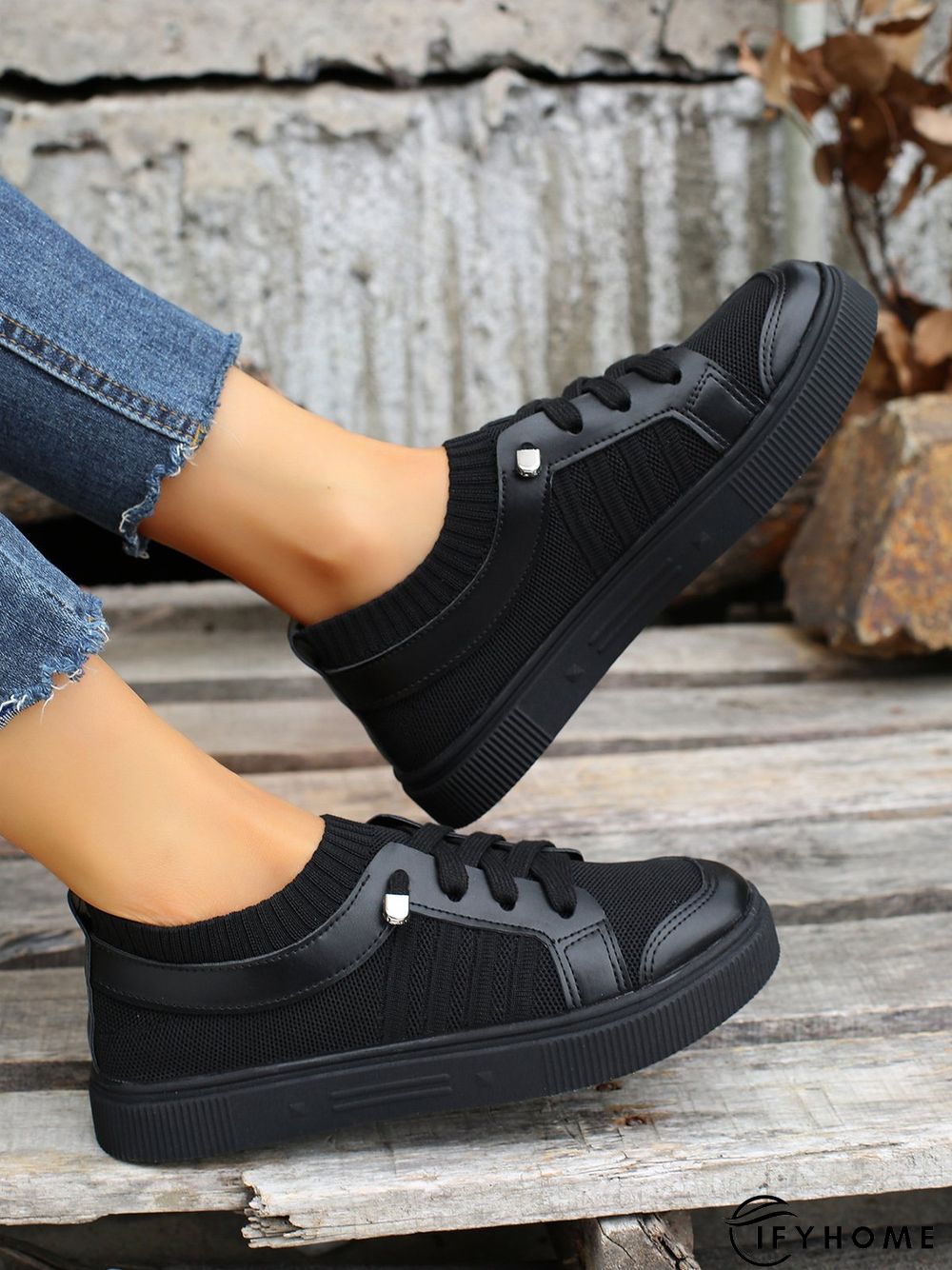 Women's Plain Color Split Joint lip On Fly Woven Shoes | IFYHOME