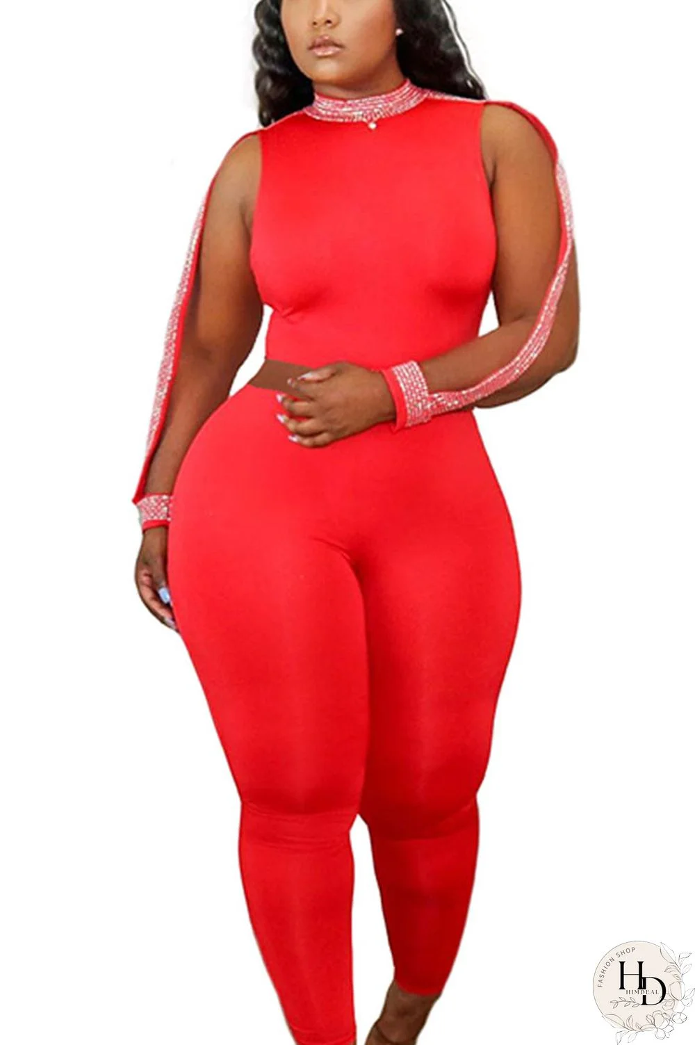 Red Polyester Fashion Sexy Print Solid pencil Sleeveless Two Pieces