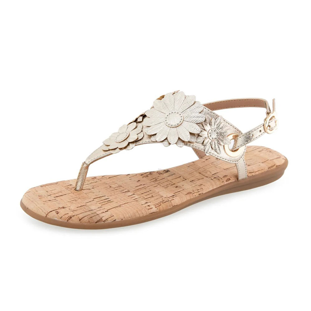 Sunflower Round Toe Flip Flop Flat Champagne Women Sandals with Buckle Nicepairs