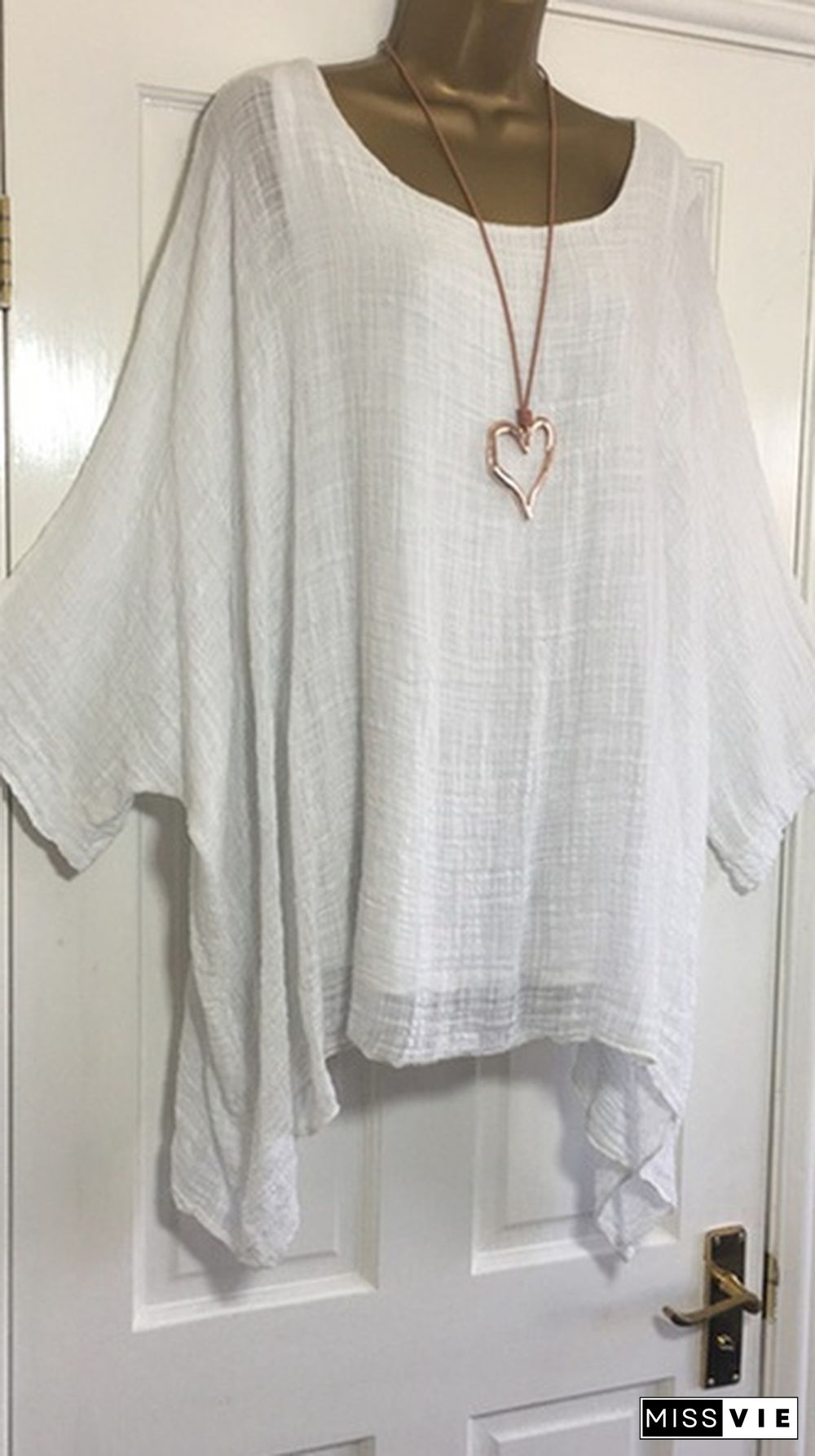 Autumn Fashion Batwing Sleeve Solid Color Plus Size Loose O-neck Casual Blouse Top