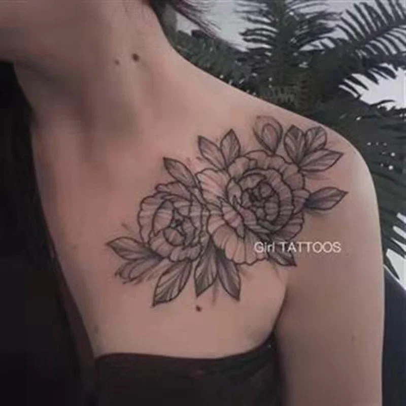 Dark Flower Temporary Tattoo Female Waterproof Sexy Gothic Clavicle Water Transfer Art Fake Tattoos Arm Chest Tattoo Stickers