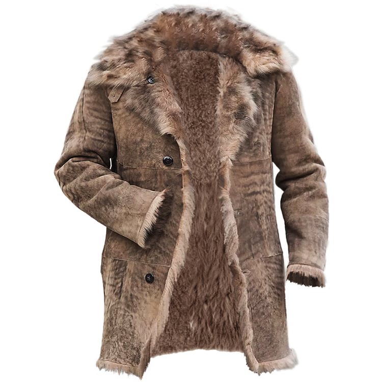 Men's Outdoor Warm Fleece Vintage Mid Length Coat Jacket
