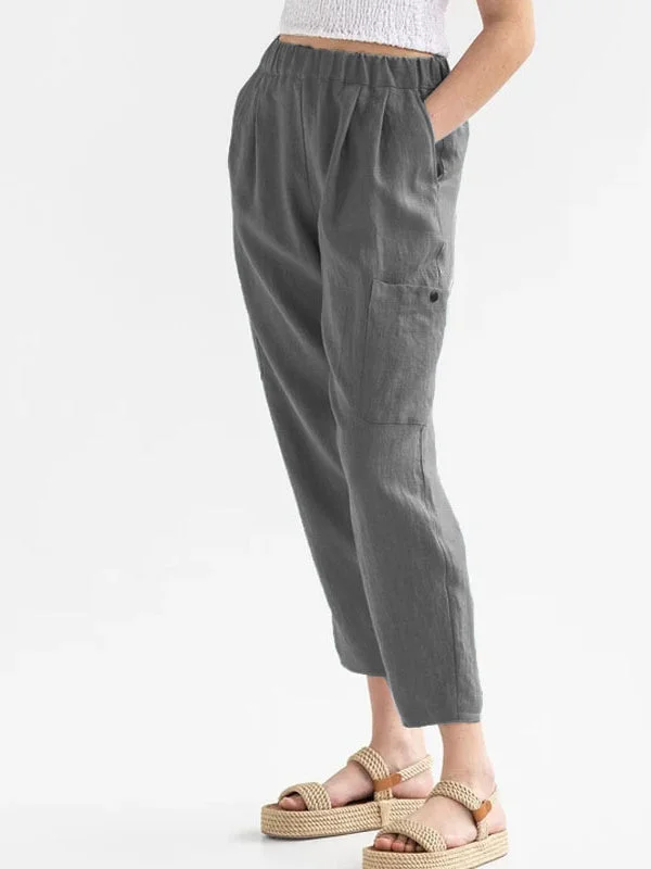 Women plus size clothing Women's Loose High-waisted Cotton Linen Casual Pocket Casual Pants-Nordswear