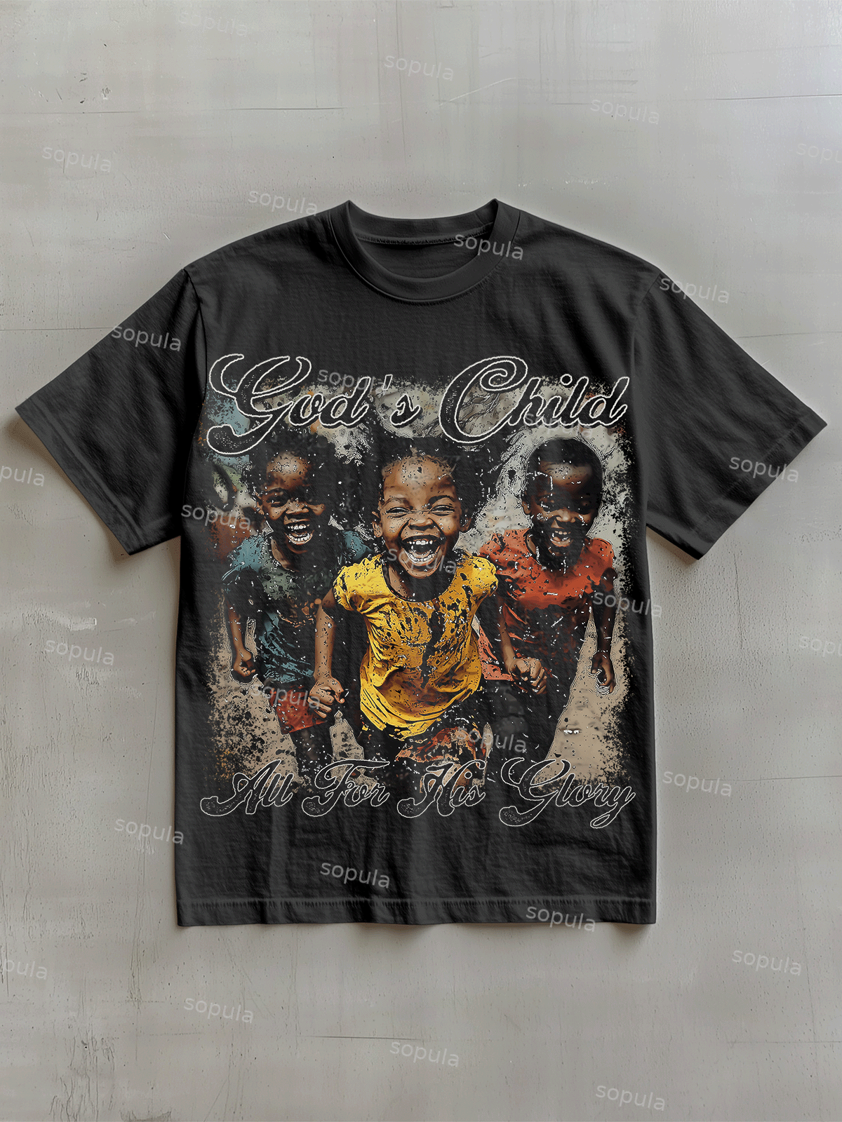 Vintage‘god's Child, All For His Glory’graphic Cotton T-shirt - SOPULA