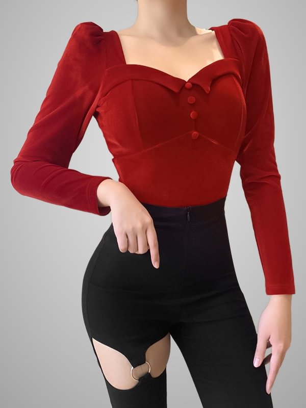 Puff Sleeve Tight V-neck Top