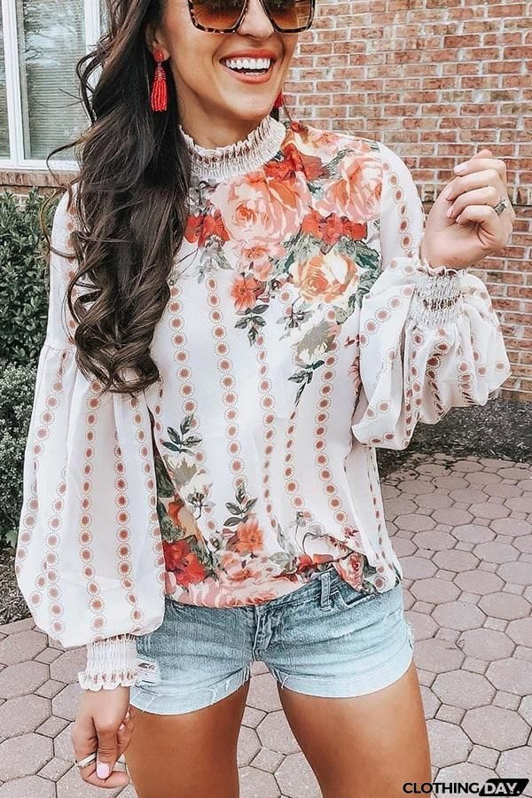 Floral Ruffle Trim Top
