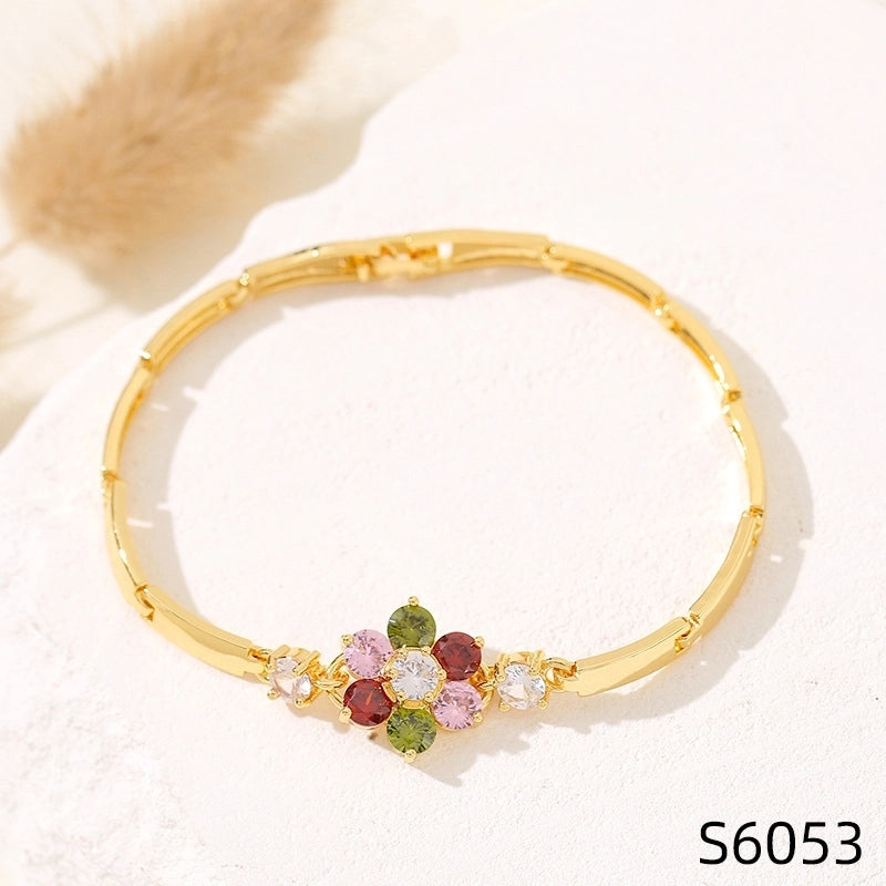 Minimalist Flower Copper Inlay Zircon Bracelets