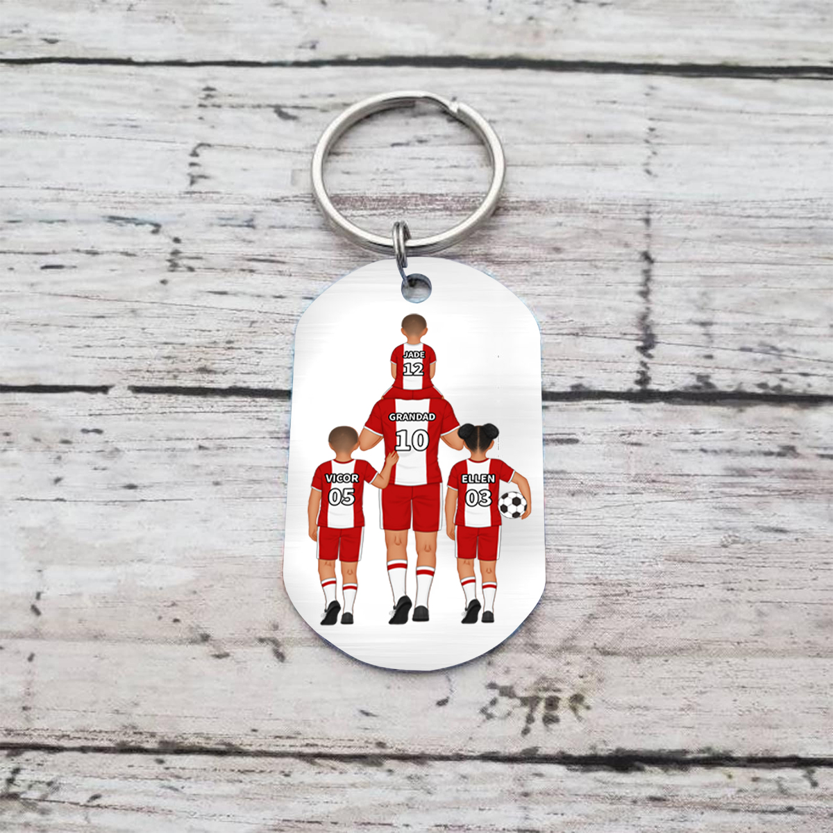 1-3 Names - Personalised Dad Football Team Fist Keychain Customized Name Gift with Gift Box for Dad/Grandad