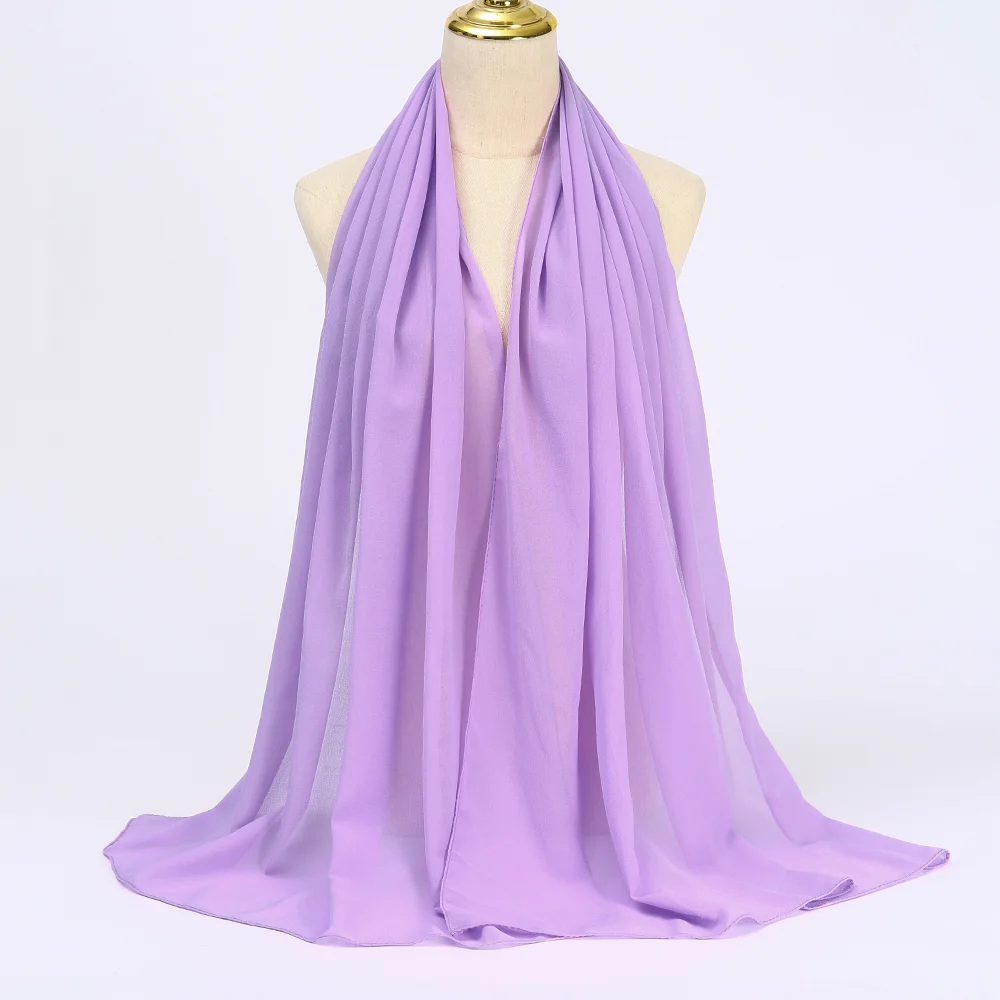 Women's Muslim Chiffon Hijab Scarf Long Solid Color Breathable Head Wrap