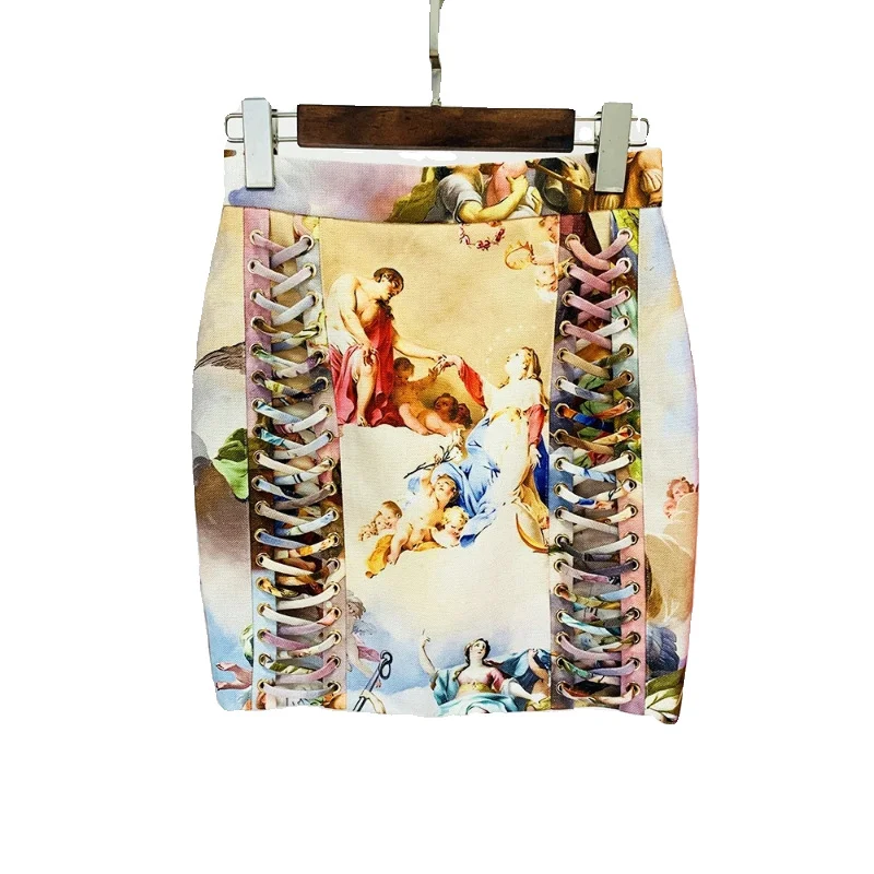 Nigikala Nigikala New Fashion Rope Repair Waist Retro Renaissance Angel Printed Suit Jacket