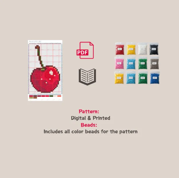 Cherry Pixel Pattern Fuse Bead Kit  | Cute DIY Perler Beads Set