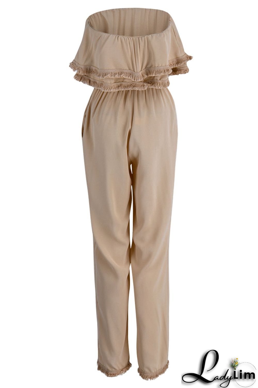 White Casual Solid Patchwork Strapless Straight Jumpsuits