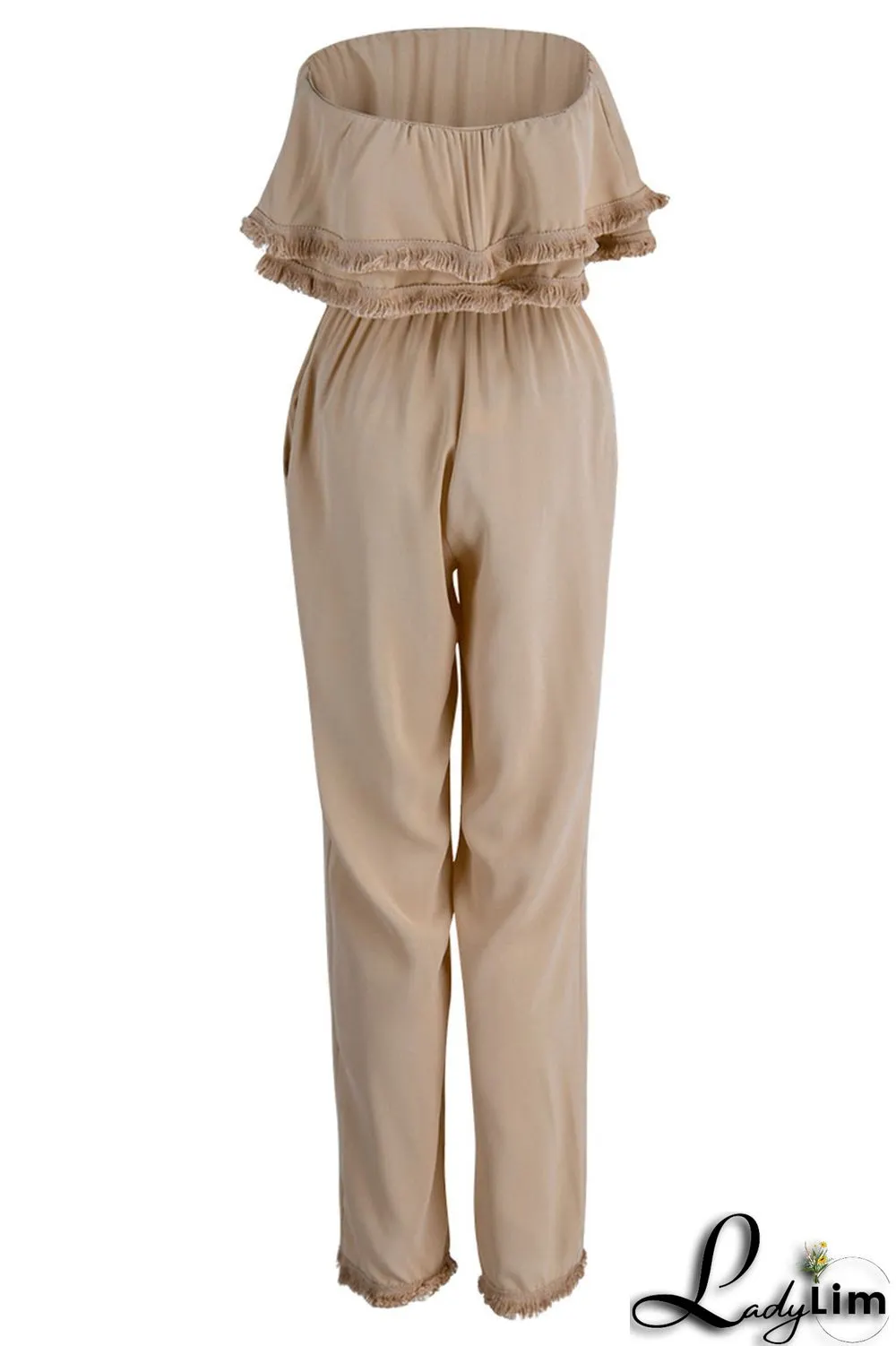 White Casual Solid Patchwork Strapless Straight Jumpsuits
