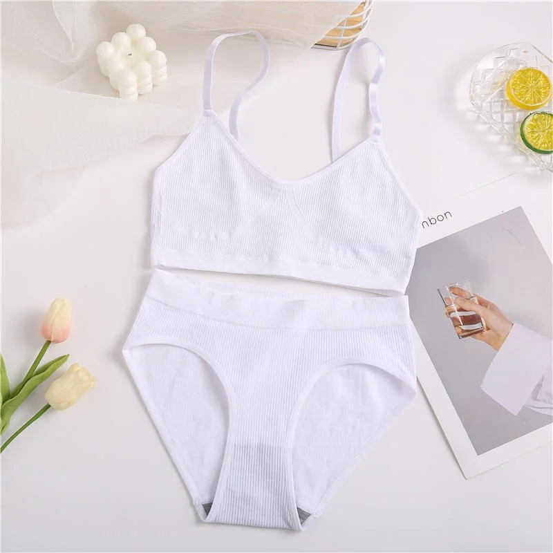 Billionm Sexy Bra Set Women Seamless Underwear Female Lingerie Ribbed Tops Thong High Waist Panties Brassiere Stretchy Tank Crop Top