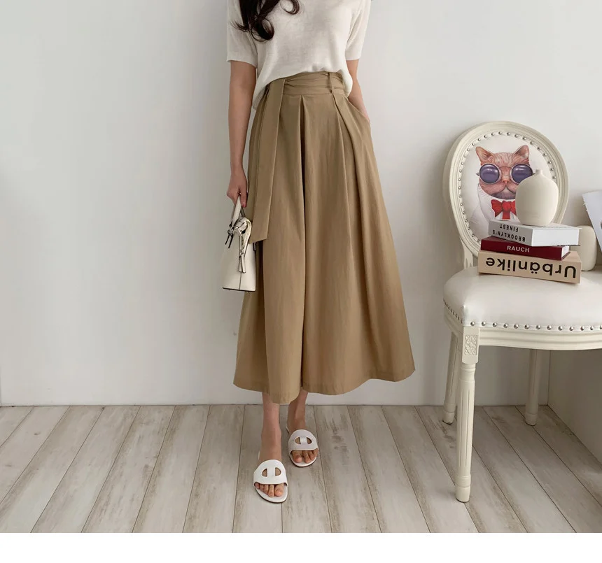 Colourp Colourp Lace High Waist Thin Pleated Half Elastic Waist Large Swing Skirt Women's Summer Long A-Line Skirt