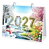Diamond Art Painting 2027 Desk Calendar Non-Fading DIY Diamond Painting Calendar Ornament Multi Purpose DIY Resin Paintings Desks Kit for Office Home Interior Decoration (Flower)