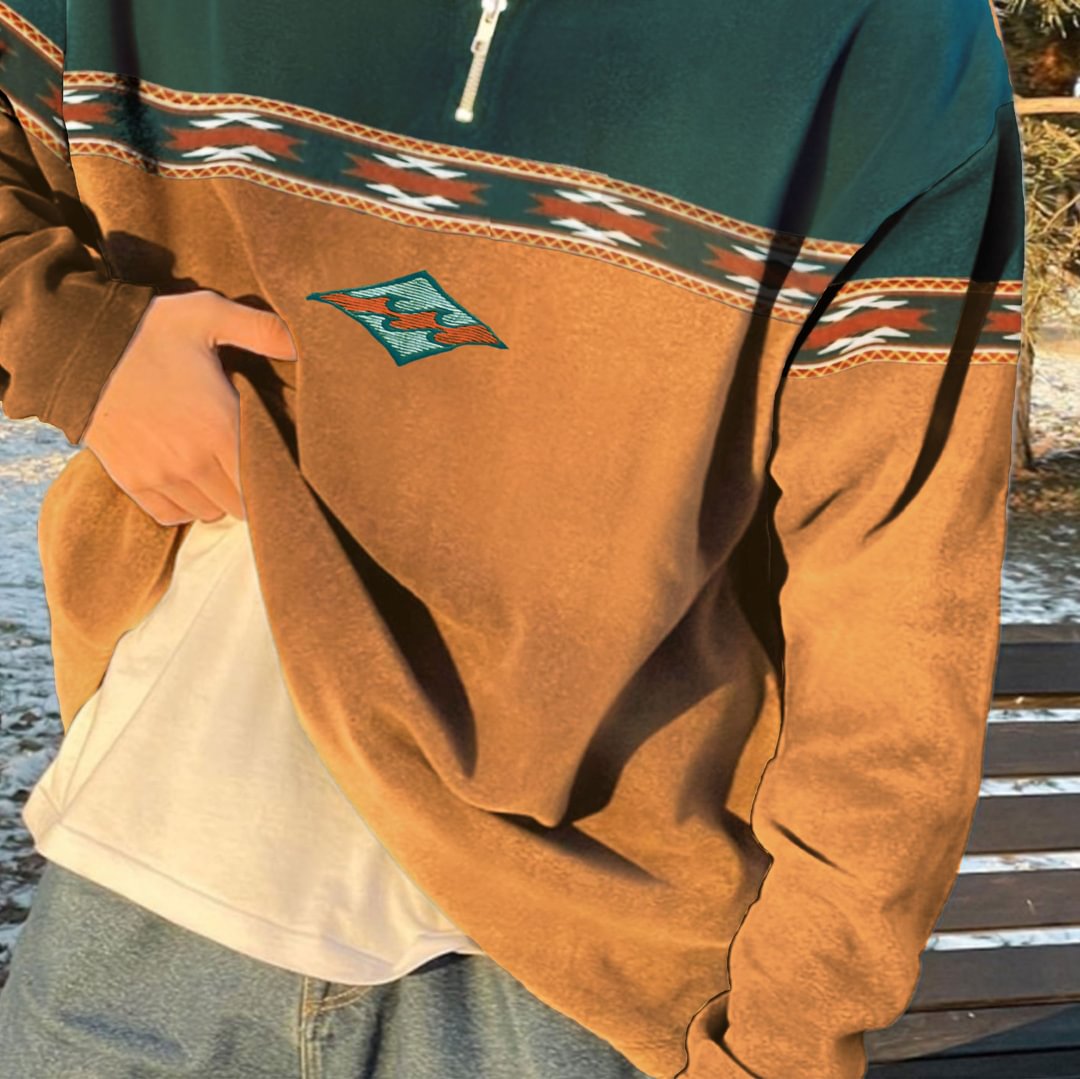 Retro Surf Stitching Polos Zipper Sweater