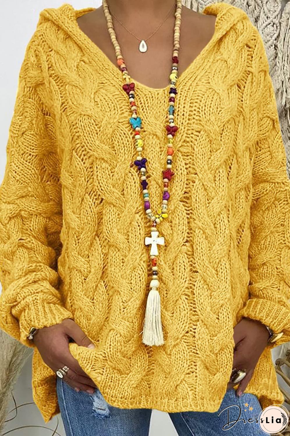 Cable-Knit Hooded Sweater