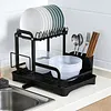 2 Tier Dish Drying Rack with Utensil Holder and Cup Rack Double Layer Sink Drain Rack with Drain Board for Apartment Kitchen Counter