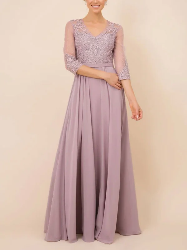 V-Neck Lace Long Mother of the Bride Dress