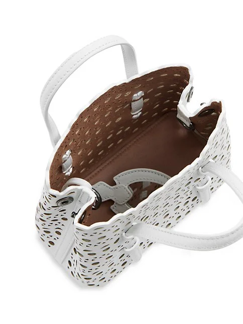 Ala&iuml;a Mini Mina Perforated Leather Tote bag white