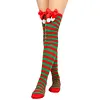 Women's Christmas Festival Bowknot Ball Striped Long Socks 