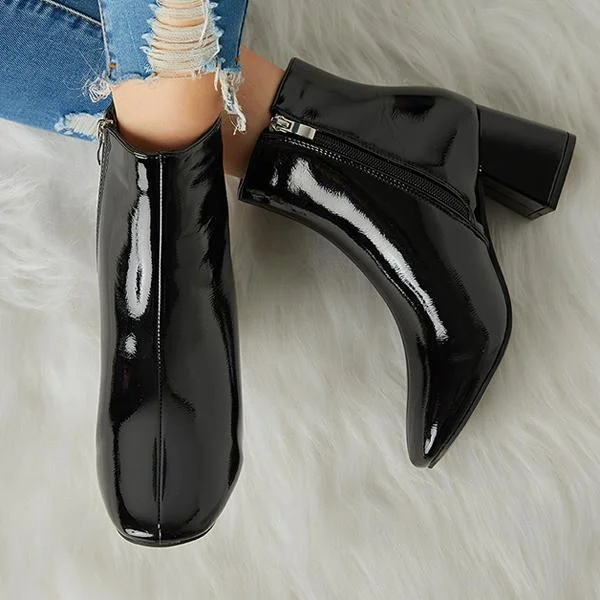 Women's Winter Warm Patent Leather Shiny Pointed Boots